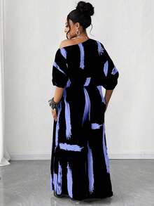 Maweii Plus Size Fashionable Asymmetric Collar Printed 2 Pieces Set - Multicolor - View 2