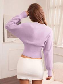 Hanevo Casual Round Neck Drawstring Waist Slim Fit Solid Color Knit Sweater, Versatile For Autumn/Winter - Mauve Purple - View 2