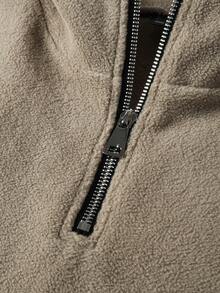 Manfinity Homme 男士山地刺绣拉链休闲套头衫 - 卡其色 - 查看 5