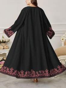 SHEIN Najma 大码女士复古花卉数码印花长袖休闲阿拉伯长袍，春秋季 - 彩色 - 查看 2