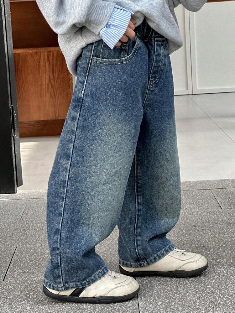 Young Boy Casual Washed Relaxed Elastic Waist Jeans