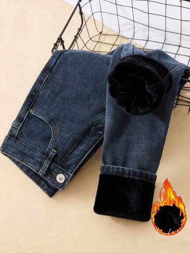 Hourglow Jeans casuales de talla grande con lavado, corte slim, para figura de reloj de arena