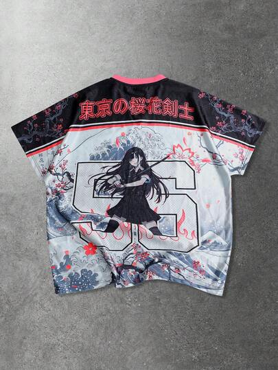 Anime Men's Anime Print Short Sleeve T-Shirt, Suitable For Spring/Summer