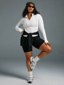 GLOWMODE 8" FeatherFit™ Crossover Biker Shorts Cycling Running Gym Workout - Black - View 8