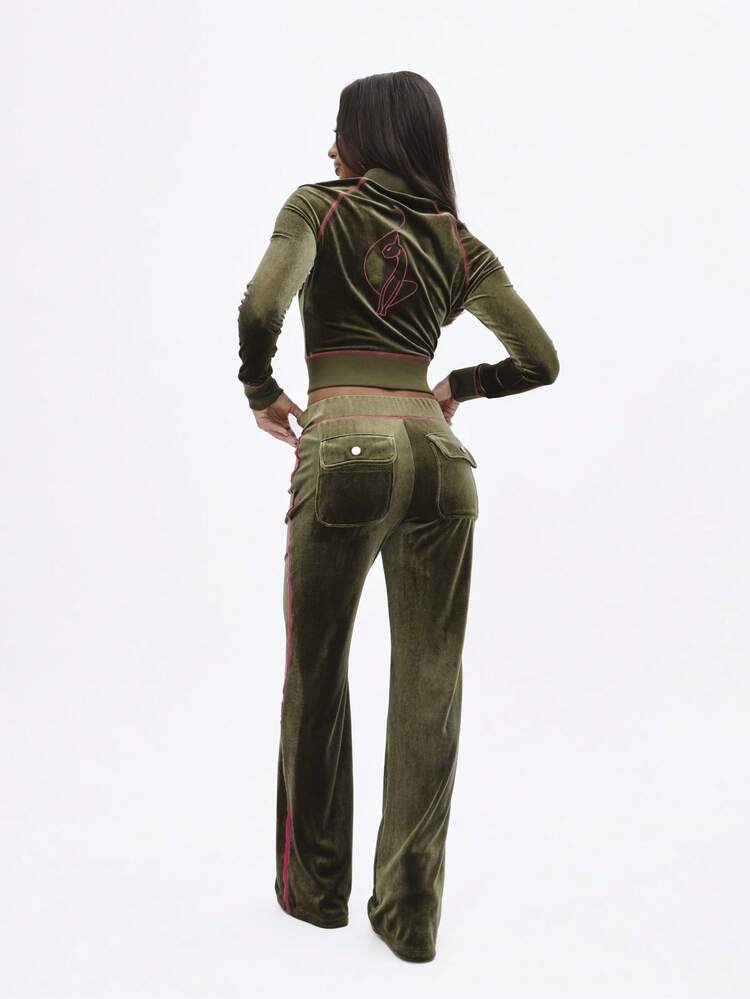 BABYPHAT Luxurious Velour Flare Joggers With Side Stripe Detail High Waisted Casual Sweatpants Wide Leg Lounge Pants Fall Winter Comfort