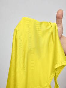Activina Kaos Olahraga Tanpa Lengan Kerah Bulat Berlubang Warna Polos dengan Detail Lipatan di Bagian Depan, Musim Panas - Kuning - View 8