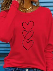 INAWLY 女士休闲圆领长袖圣诞老人图案T恤，度假风 - 紅色 - 查看 4