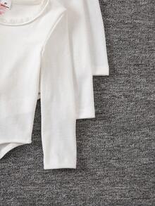 5件套女童针织圆领荷叶边长袖白色连体衣休闲百搭修身打底衫，秋冬季 - 白色 - 查看 5