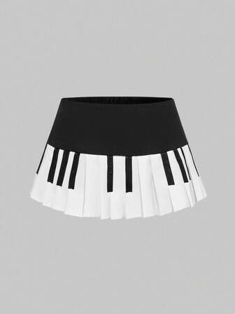Grunge Punk Plus Size Women Y2K Millennium Ultra Low Waist Super Short Vintage Pleated Piano Keyboard Mini Skirt