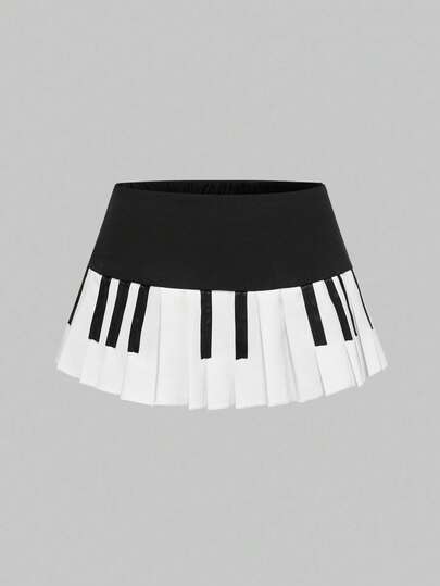 Grunge Punk Plus Size Women Y2K Millennium Ultra Low Waist Super Short Vintage Pleated Piano Keyboard Mini Skirt