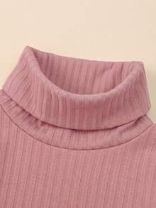 女婴罗纹针织保暖舒适长袖高领T恤