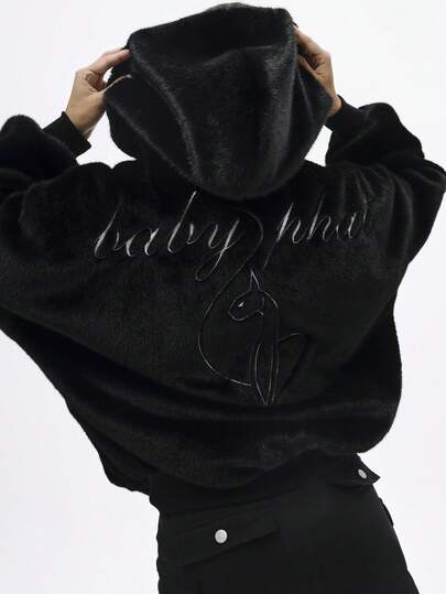 BABYPHAT Chaqueta bomber con capucha de piel sintética oversize con cierre de cremallera completa y puños acanalados para moda de otoño e invierno