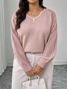 SHEIN LUNE 大码宽松粉色串珠针织毛衣上衣，女士休闲冬季毛衣，适合情人节、春假等场合 - 灰色 - 查看 8