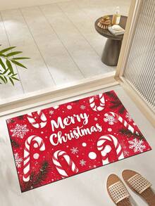 1pc Christmas Themed Bath Mat - Red Candy Cane & Snowflake Design, Square Doormat, Absorbent Non-Slip, Plush Square Carpet, Indoor Entrance Small Rug Suitable For Bathroom, Laundry Room, Bathroom Entrance, In Front Of Sink, Shower Room And Party, Carpet, Bathroom Decor, Bath Mat, Bathroom Accessories,Shower Mat Doormat Suitable For Living Room, Bedroom, Kitchen And Various Scenes At The Entrance, Party, Holiday, Gift, Banquet - Multicolor - View 9