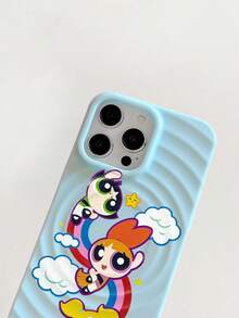 THE POWERPUFF GIRLS X SHEIN 浅蓝色时尚飞行可爱女英雄卡通波浪纹磁性软手机壳，兼容，少女时尚动漫手机壳，带磁性功能，适合日常使用和送礼 - 淺藍色 - 查看 5