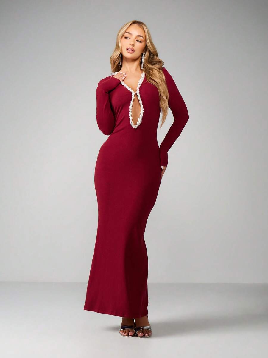 missguided burgundy dress tsa.gunna_ is draped in burgundy and glowing in gold  MISSGUIDED Dress:  100661782 #SHEIN #SHEINForAll #SHEINtrendsZA #SHEINstyle #fitcheck #OOTD  #fyp