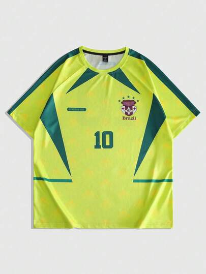 Prep T-shirt à manches courtes décontracté pour hommes avec imprimé en couleurs contrastées