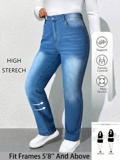 SHEIN Tall CURVE Plus Size Casual Washed High Waist Tapered Jeans