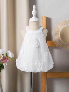 Genkimix Kids Elegant 3D Floral Decoration Collar Shirt For Young Girls, Summer - White - View 7