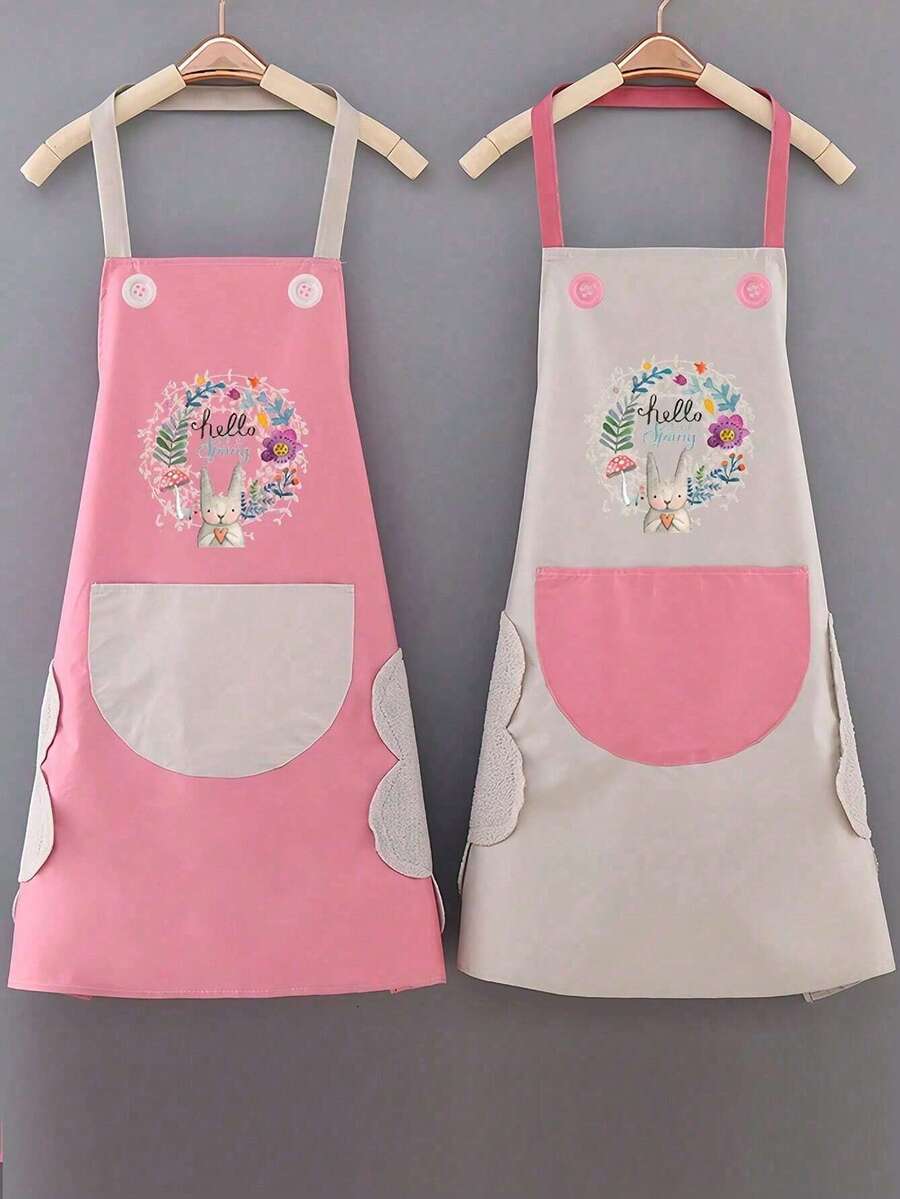 Women's Kitchen Apron With Hand Towel Pocket, Large Pocket, Waterproof, Suitable For Cooking & Baking - Multicolor - View 1