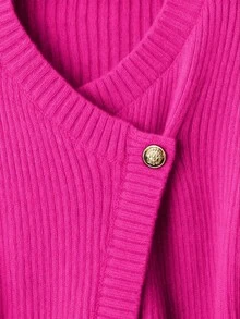 GlowEve Áo len cardigan cổ chữ V mới dành cho nữ, phong cách Âu Mỹ, phối màu thanh lịch, thời trang tối giản - Màu Hồng Tươi - Xem 4