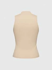 ROMWE Avant Chinese Style Tiger & Bamboo Leaf Calligraphy Print Women Tank Top - Apricot - View 2