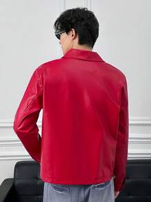 Manfinity BRENVOR 男士动物纹长袖拉链PU皮夹克 - 紅色 - 查看 4