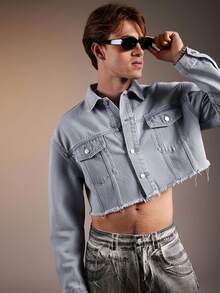 FeverCity Men's Black Jacket, Fashionable Lapel Stylish Short Jacket - Light Wash - View 4