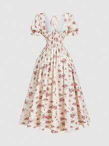 SHEIN MOD 女士碎花泡泡袖连衣裙，适合正式场合、派对、约会、情人节等各种场合，包括优雅、沙滩、度假、乡村音乐会、春季和下午茶。 - 彩色 - 查看 3