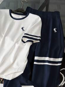 Resyla 2pcs/Set Women Casual Knight Print Round Neck Short Sleeve T-Shirt And Pants - Multicolor - View 4