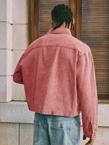 AXEPEAK Jaket Denim Pria Lengan Panjang Model Longgar Kasual - Berwarna merah muda - View 2
