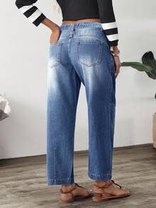 EMERY ROSE Plus Size Women Pockets Wide Leg Loose Casual Versatile Jeans - Blue - View 2