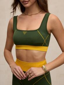 Activina Women's Contrast Color Everyday Fitness Sports Bra Color Block Sports Bra - Green - View 7