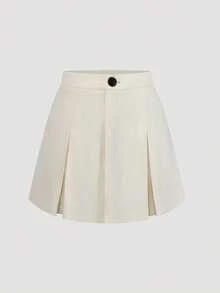 SHEIN Unity Gonna con vita alta, plissettata, anti-svelamento, versatile - Albicocca - Visualizzare 1
