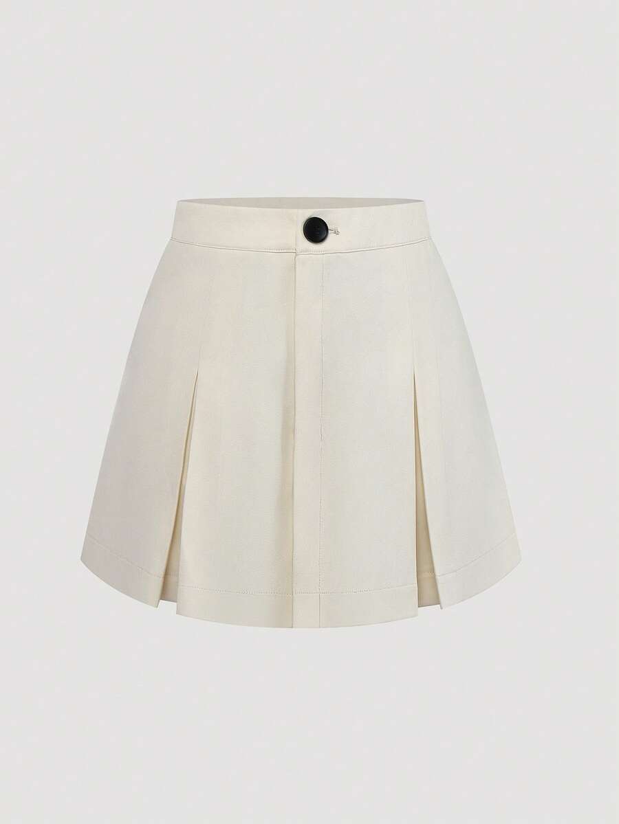 SHEIN Unity Gonna con vita alta, plissettata, anti-svelamento, versatile - Albicocca - Visualizzare 1
