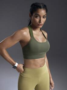 Powerista 女士纯色露背日常健身运动文胸 - 綠色 - 查看 4