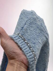 Amplova Women's Elegant Bell Sleeve Knit Blended Jumpsuit, Suitable For Commuting, Party, And Dates, Autumn/Winter Tweed Baby Blue Outfit Women