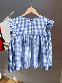 Comfortcana Women's Plaid Long Sleeve Round Neck Blouse - Blue - View 2