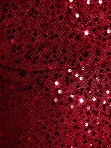 Avantive Women's Long Sleeve Backless Sequin Fashionable Plunging Neck Fitted Flare Sleeve Top Red Sequin Top Dark Red Top Sparkle Top Glittery Top - Red - View 6