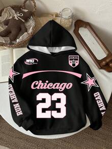 Slaydiva Vêtements d'automne pour femmes/Vêtements d'hiver pour femmes/Vêtements Y2K/Streetwear/Rentrée scolaire/Casual Street/Adapté pour le hip-hop/Sweat-shirt-shirt imprimé casual de rue pour femmes/Adapté pour le hip-hop/Chicago N°23 Graphique