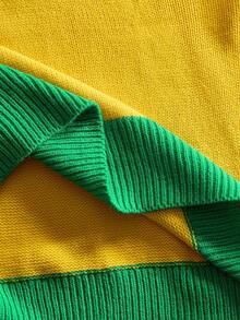 ROMWE MEN Sweater Rajut Sepak Bola Pria Kerah Bulat Gaya Preppy, Pakaian Olahraga Streetwear - Kuning - View 6