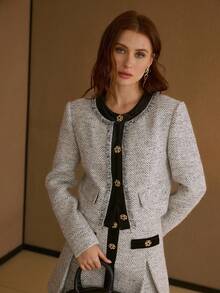 MOTF PREMIUM TWEED RAW EDGE TRIM FLAP DETAIL 2 IN 1 CROP OVERCOAT - White - View 5