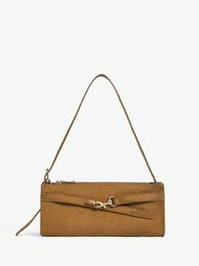 SHEIN SXY Túi xách nữ, túi đeo vai kiểu Hobo, chất liệu da lộn, thời trang, thanh lịch, đơn giản, cá tính, đa năng, cổ điển, thích hợp đi làm, công sở, hẹn hò, hàng ngày, mua sắm, uống trà chiều. - Nâu nhạt - Xem 1