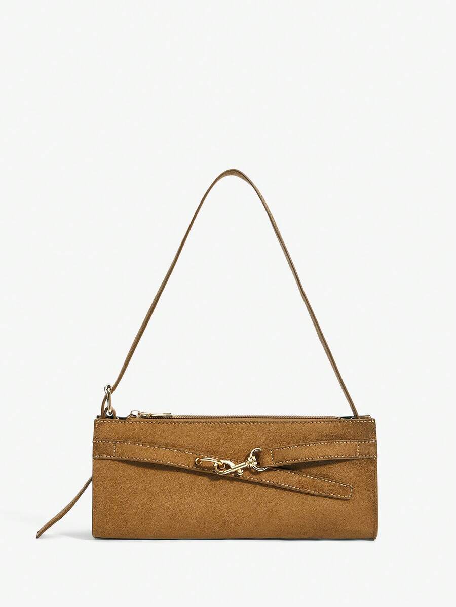 SHEIN SXY Túi xách nữ, túi đeo vai kiểu Hobo, chất liệu da lộn, thời trang, thanh lịch, đơn giản, cá tính, đa năng, cổ điển, thích hợp đi làm, công sở, hẹn hò, hàng ngày, mua sắm, uống trà chiều. - Nâu nhạt - Xem 1