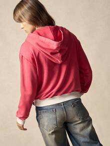 Bohemela Áo hoodie dệt kim họa tiết số chắp vá nhiều màu sắc thông thường dành cho nữ - Màu Đỏ Sâu - Xem 7