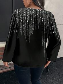 EMERY ROSE Camicia ampia e luccicante con scollo a V, adatta per l'autunno/inverno, taglie comode