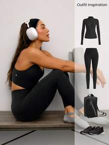 GLOWMODE FeatherFit™-Sculpt V Neck Racerback Sports Bra Tank Top Medium Support Workout Gym  Spring Summer - Black - View 8
