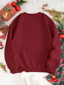 INAWLY 女士卫衣/姜饼人刺绣/刺绣工艺/圣诞卫衣，冬季复古卫衣/新年快乐圆领卫衣，新年礼物圣诞上衣/家庭装新年衬衫/圣诞派对T恤，可爱有趣的圣诞节节日礼物/女士宽松休闲圆领上衣/秋冬 - 酒紅色 - 查看 3