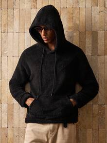 Manfinity VCAY 男士针织休闲羊毛连帽衫，带刺绣字母，适合秋冬 - 黑色 - 查看 2