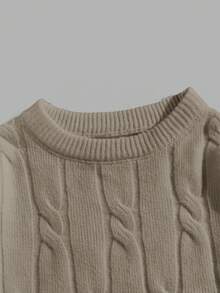 EASEVO Plus Size Men's Casual Cable Pattern Crew Neck Long Sleeve Sweater, Autumn/Winter - Khaki - View 3